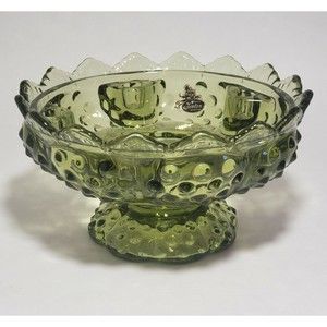 Fenton Hobnail Pedestal 6 Taper Candle Holder Centerpiece Olive Green Vintage
